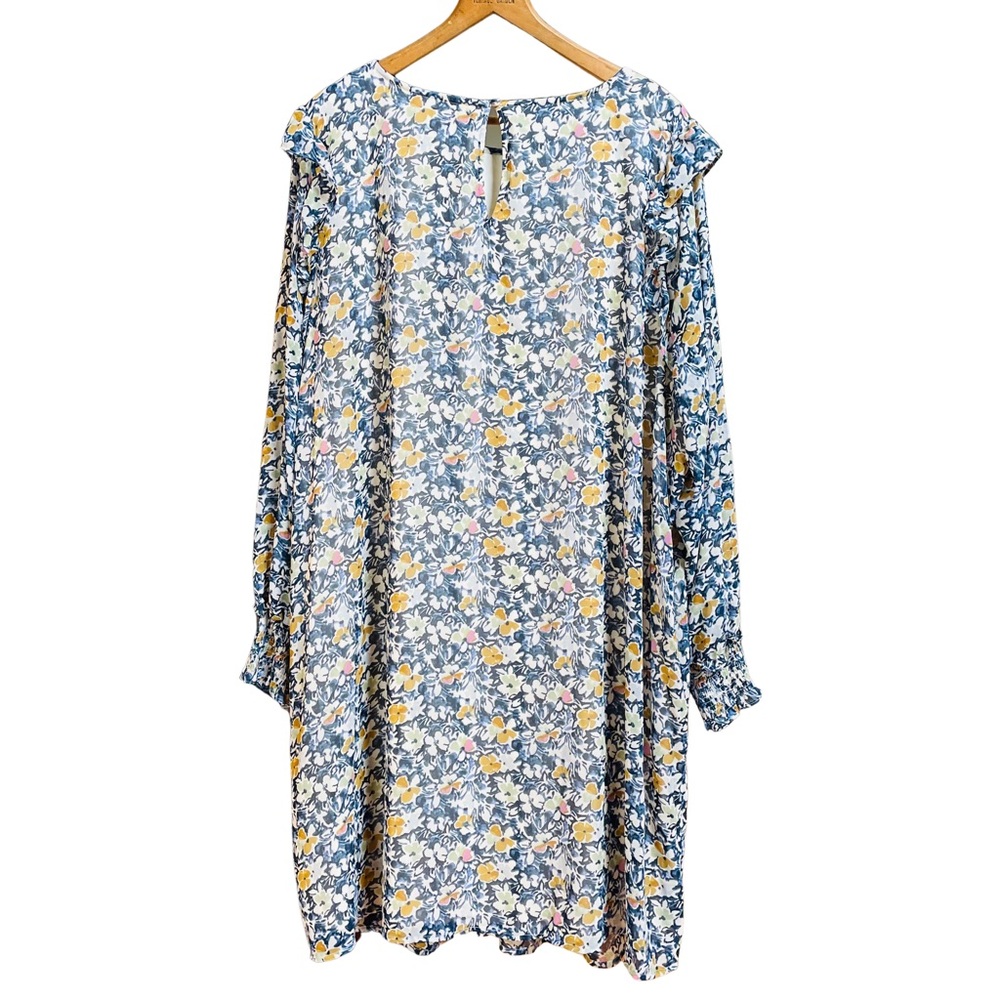 LC Lauren Conrad Blue Floral Long Sleeve Chiffon Midi Dress 2XL Cottagecore NWT - Picture 2 of 6